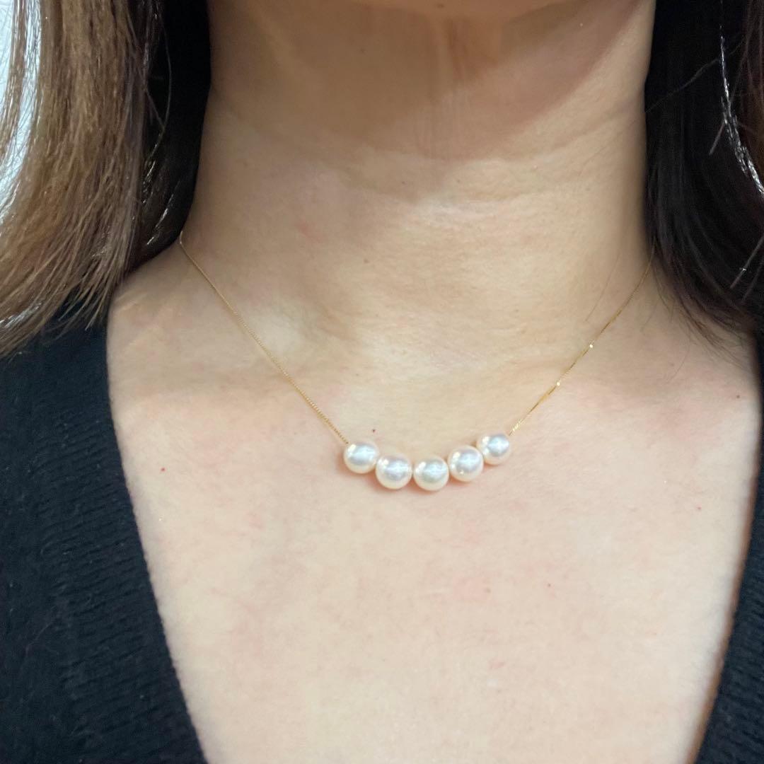 Akoya pearl 5-strand necklace with 7.5-8mm white pearls and white gold S925 18K plated fittings on 42cm chain