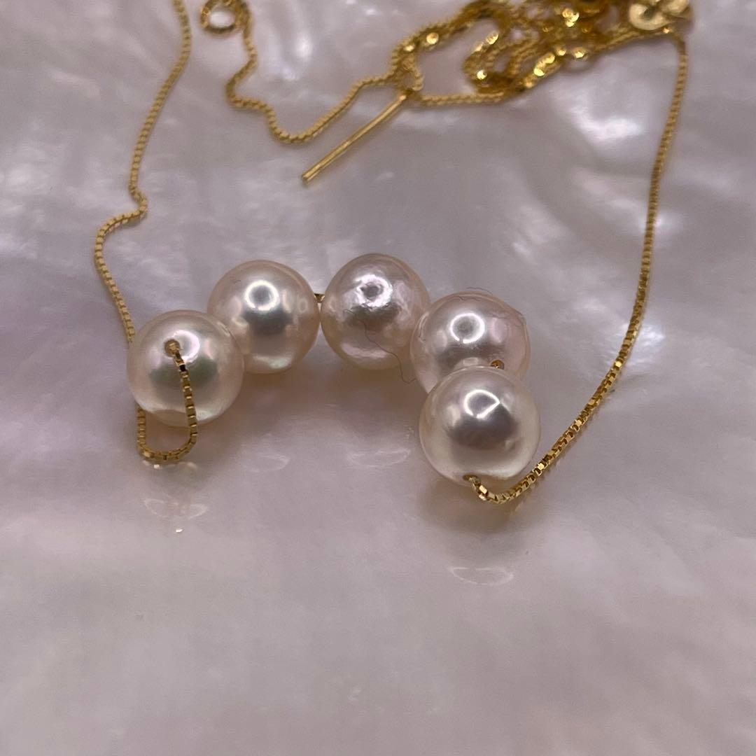 Akoya pearl 5-strand necklace with 7.5-8mm white pearls and white gold S925 18K plated fittings on 42cm chain