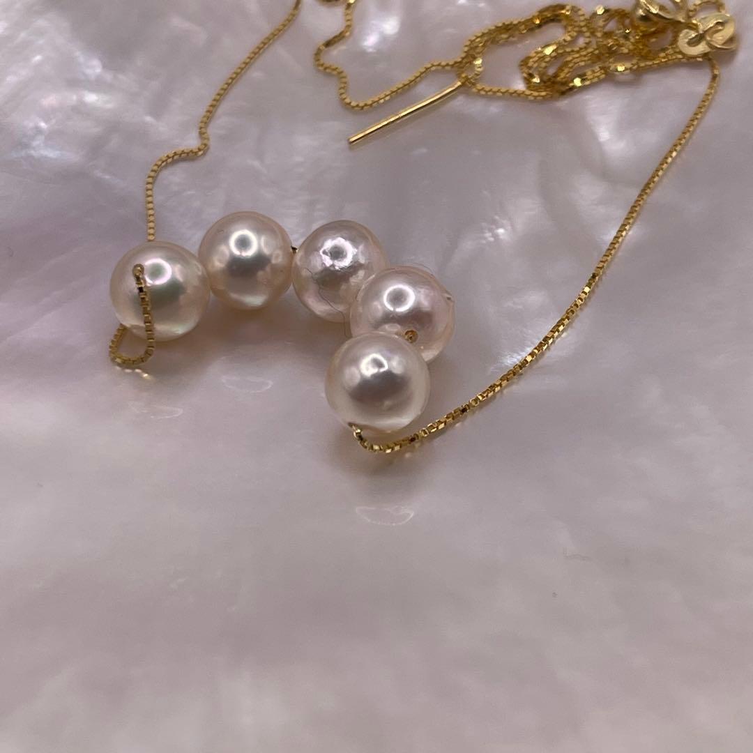 Akoya pearl 5-strand necklace with 7.5-8mm white pearls and white gold S925 18K plated fittings on 42cm chain