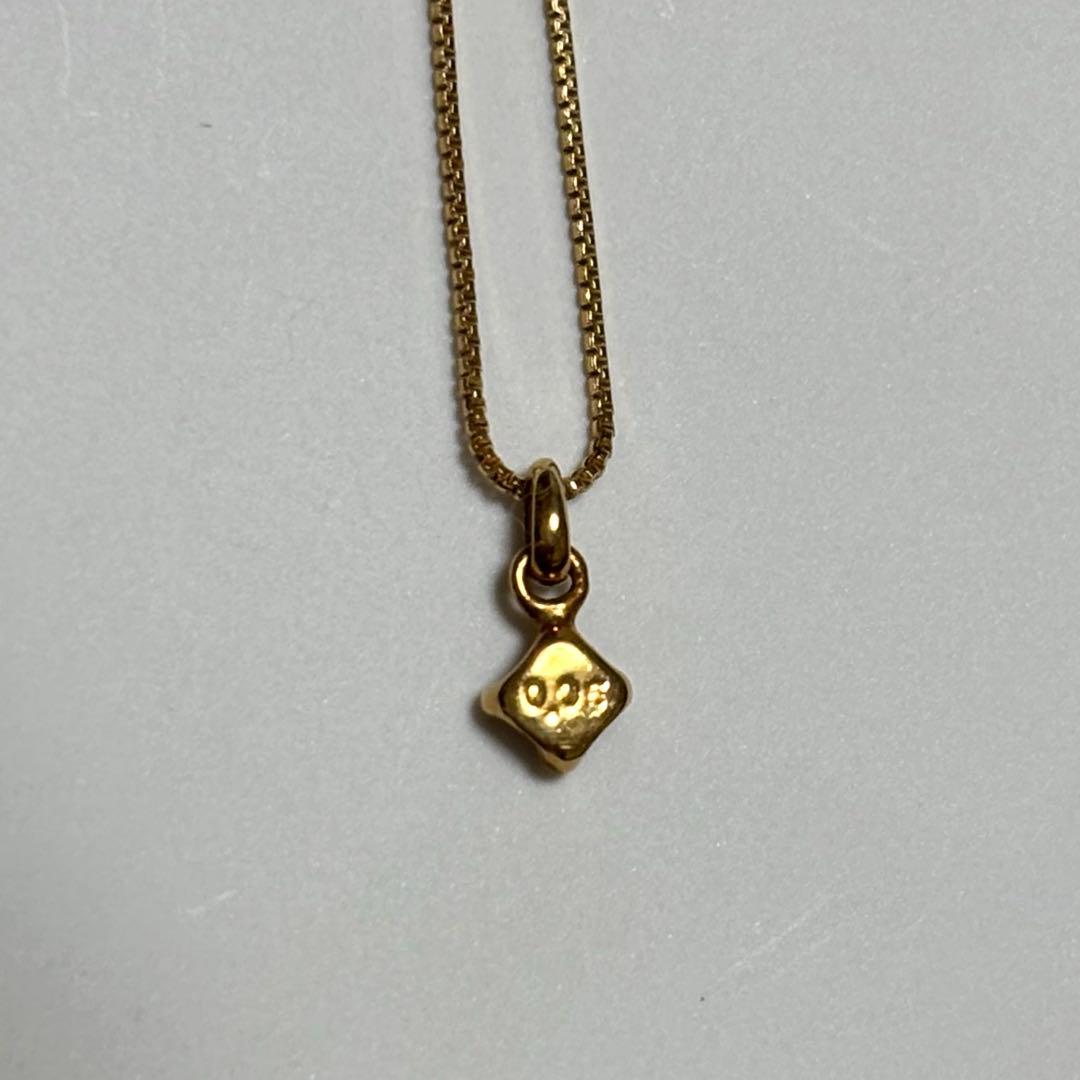 Agete K18 yellow gold single diamond necklace with 0.05ct diamond, 40cm adjustable length