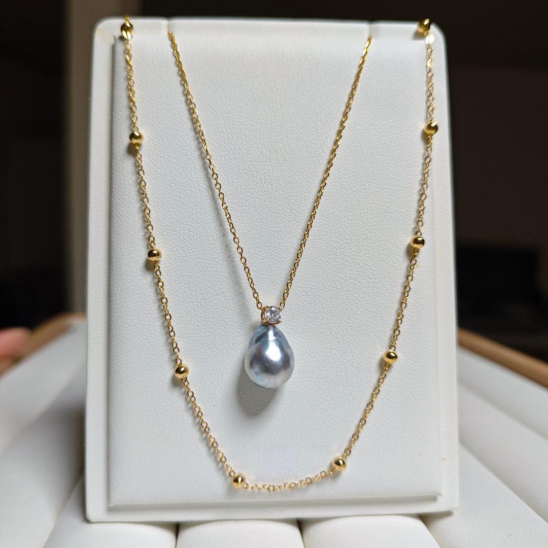 Handmade Akoya pearl necklace with 11mm natural blue pearls, 20 cm length