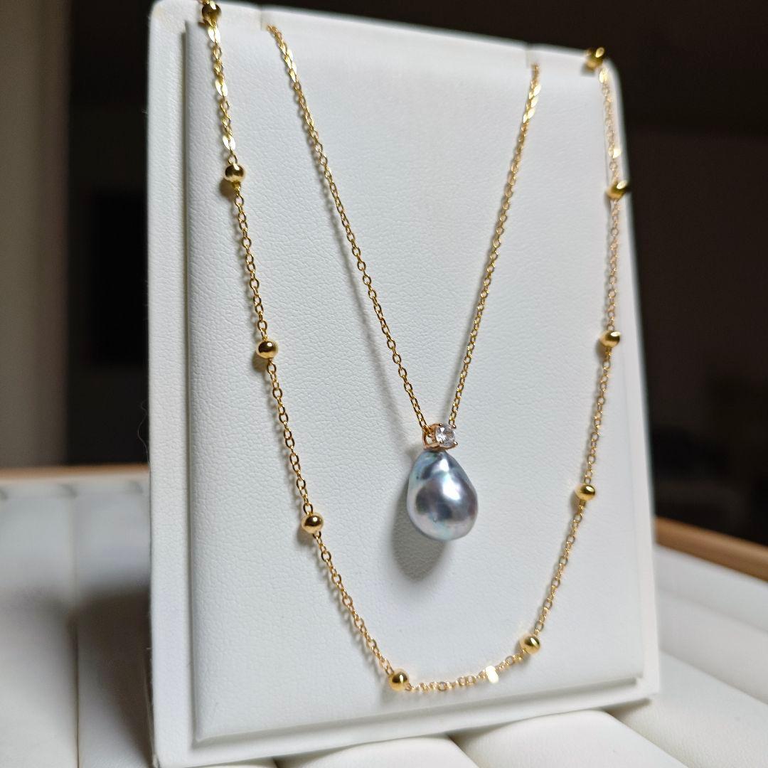 Handmade Akoya pearl necklace with 11mm natural blue pearls, 20 cm length