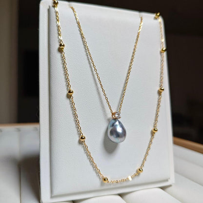 Handmade Akoya pearl necklace with 11mm natural blue pearls, 20 cm length