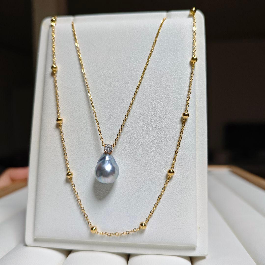 Handmade Akoya pearl necklace with 11mm natural blue pearls, 20 cm length