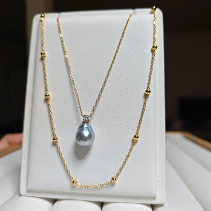 Handmade Akoya pearl necklace with 11mm natural blue pearls, 20 cm length
