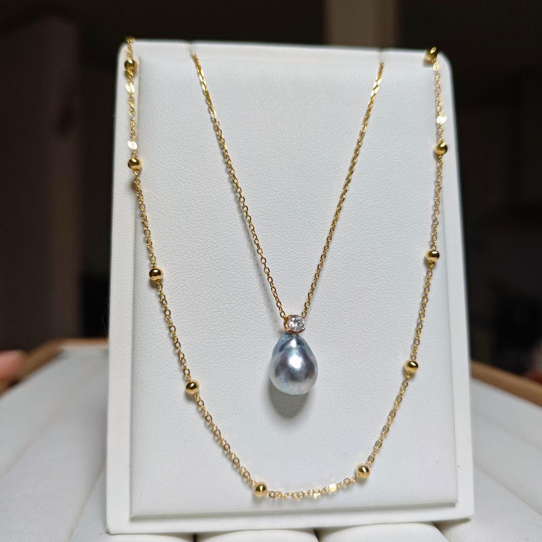 Handmade Akoya pearl necklace with 11mm natural blue pearls, 20 cm length