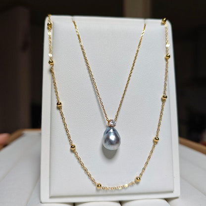 Handmade Akoya pearl necklace with 11mm natural blue pearls, 20 cm length