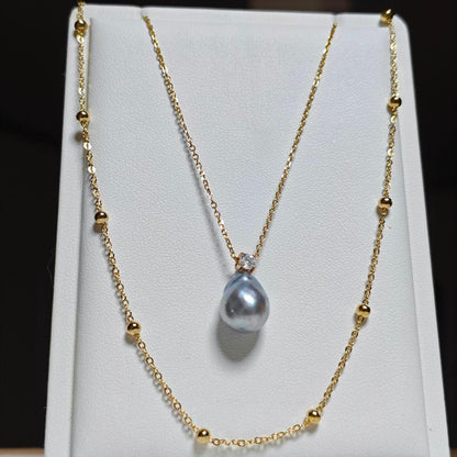 Handmade Akoya pearl necklace with 11mm natural blue pearls, 20 cm length