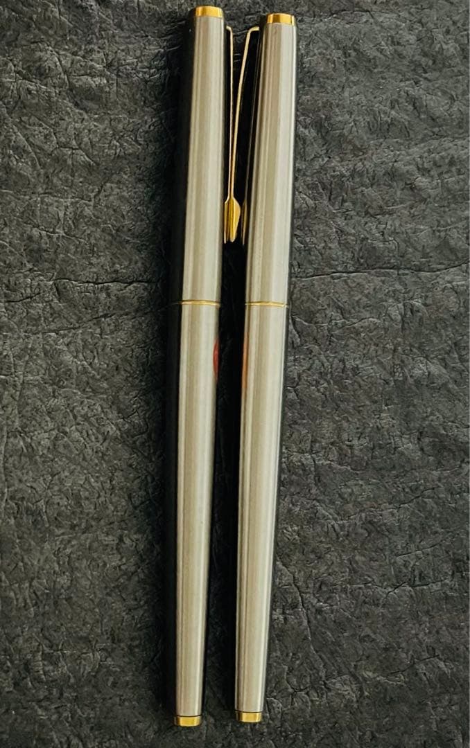 Two Pilot 14K U Fountain Pens from 1974 with fine nib size shown side by side