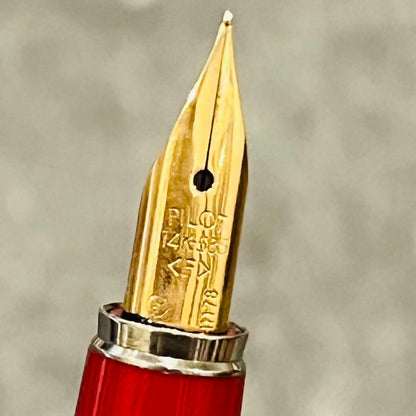Two Pilot 14K U Fountain Pens from 1974 with fine nib size shown side by side
