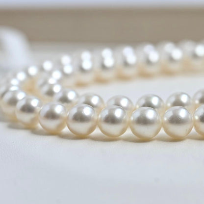 Hanadama Kasaki Akoya pearl necklace and earrings set with 7mm pearls and K14 white gold