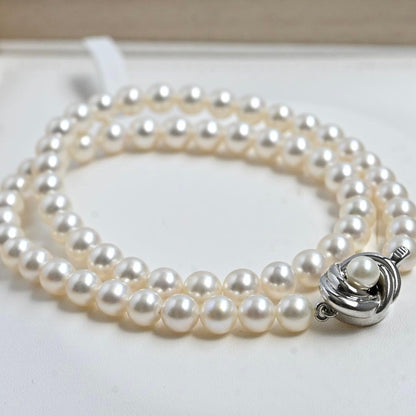 Hanadama Kasaki Akoya pearl necklace and earrings set with 7mm pearls and K14 white gold