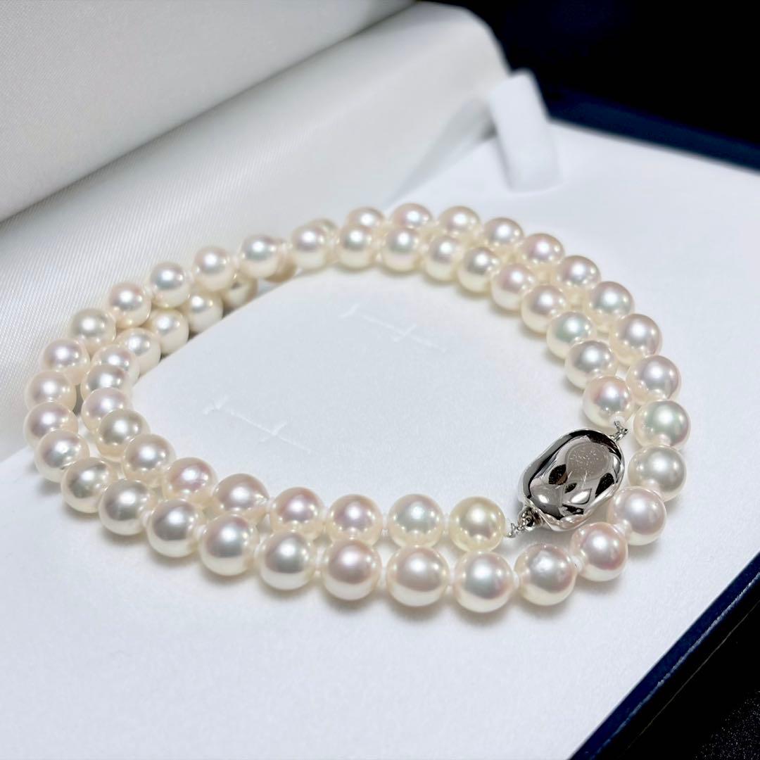 Akoya pearl necklace with 6.3-7.0mm pearls and silver clasp, 44.5 cm length