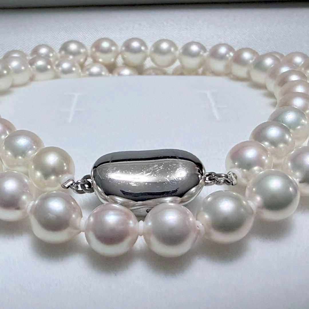 Akoya pearl necklace with 6.3-7.0mm pearls and silver clasp, 44.5 cm length