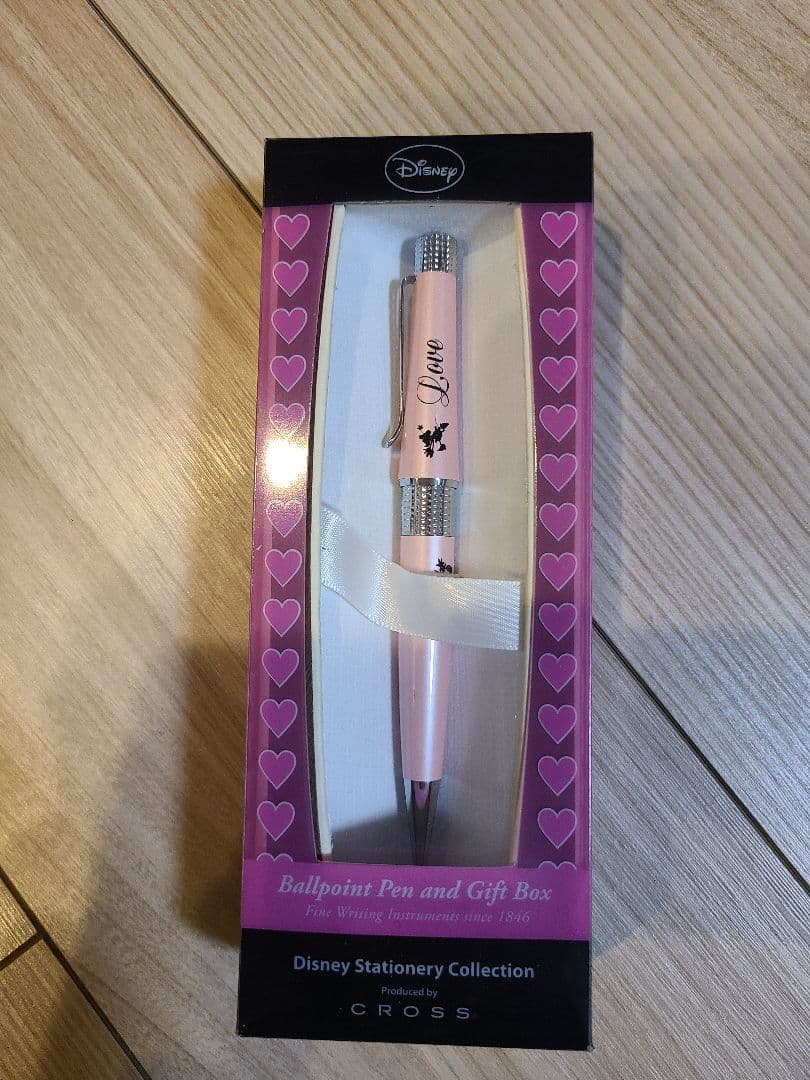Pink CROSS mini ballpoint pen featuring Disney Mickey and Minnie design with original packaging
