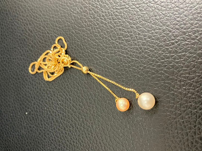 Tasaki K18 Twin Pearl Necklace with Akoya Pearls, 6cm chain, total weight 4.9 grams