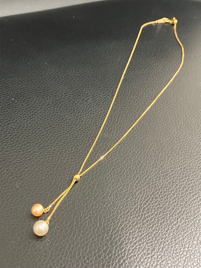 Tasaki K18 Twin Pearl Necklace with Akoya Pearls, 6cm chain, total weight 4.9 grams