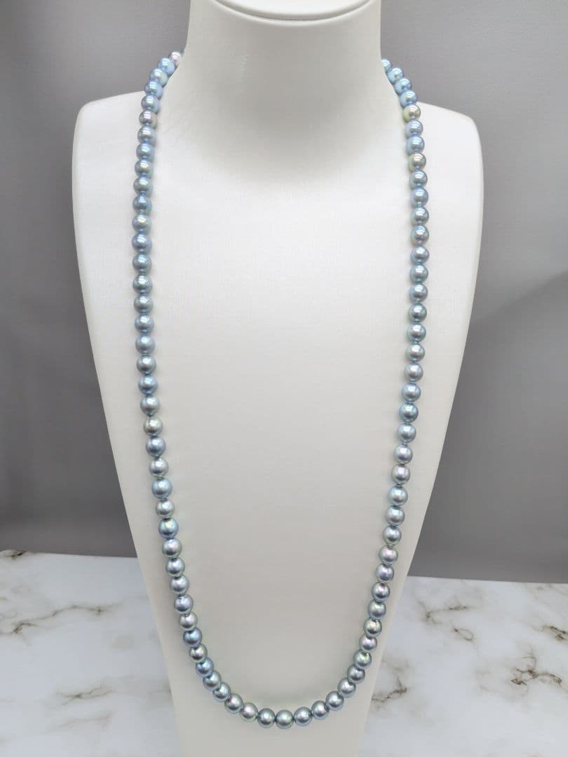 Akoya natural pearl black pearl long necklace 7.5-8mm light peacock tone 74.3cm length