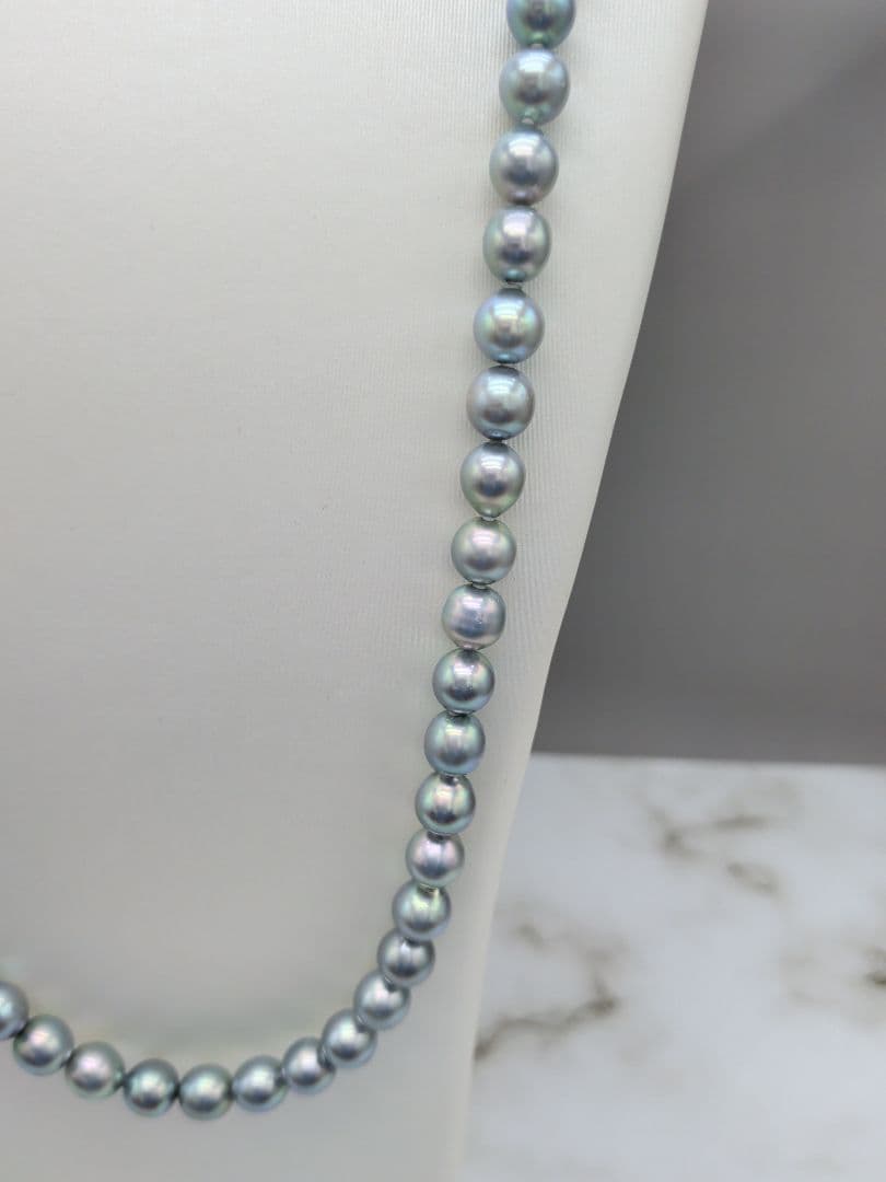 Akoya natural pearl black pearl long necklace 7.5-8mm light peacock tone 74.3cm length