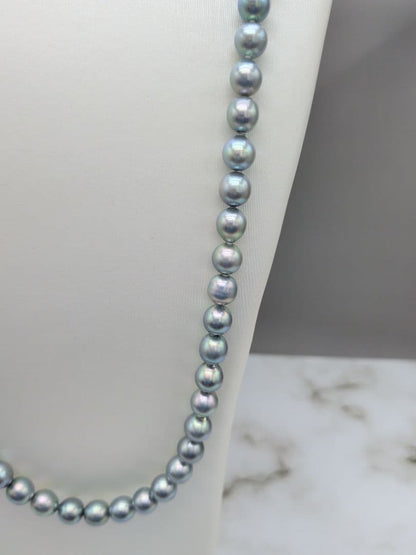 Akoya natural pearl black pearl long necklace 7.5-8mm light peacock tone 74.3cm length