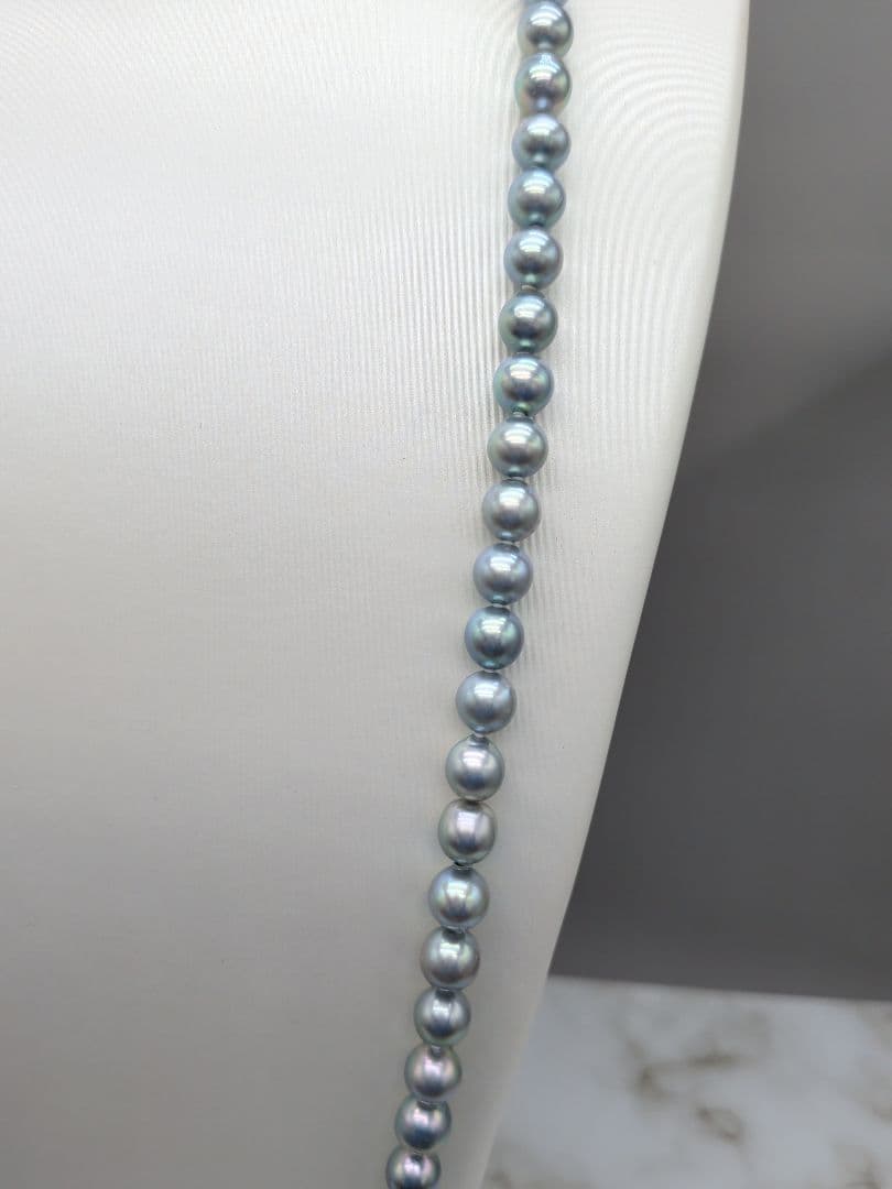 Akoya natural pearl black pearl long necklace 7.5-8mm light peacock tone 74.3cm length