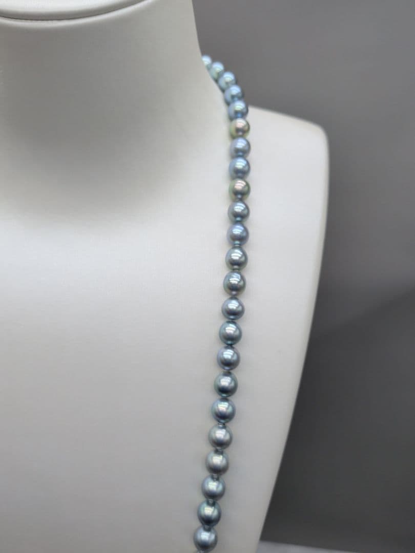 Akoya natural pearl black pearl long necklace 7.5-8mm light peacock tone 74.3cm length
