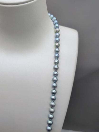 Akoya natural pearl black pearl long necklace 7.5-8mm light peacock tone 74.3cm length