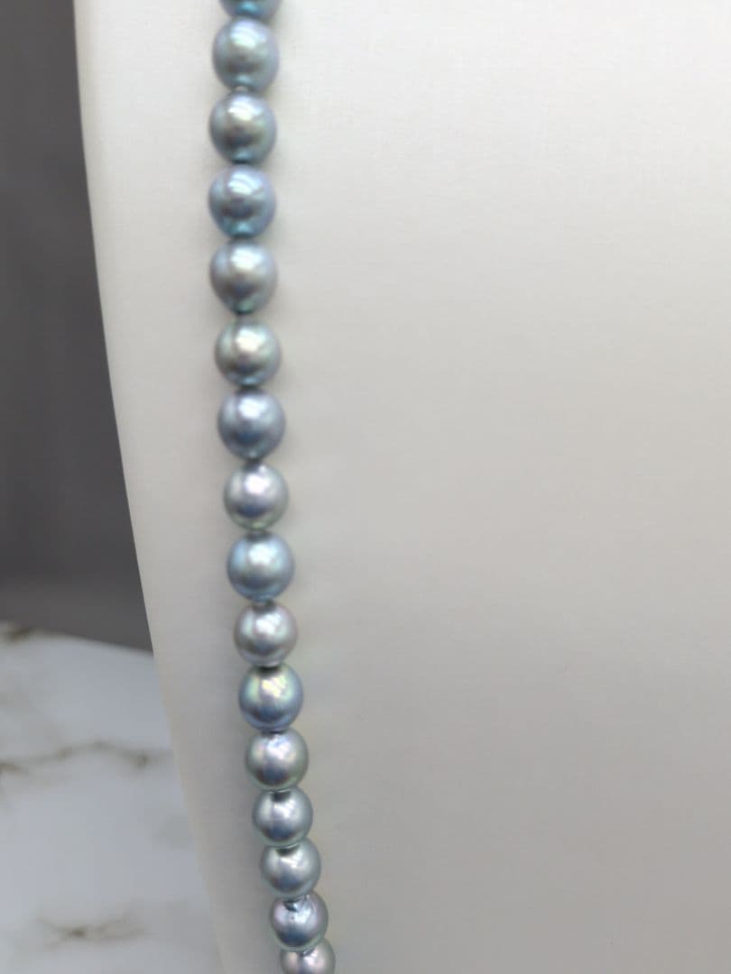 Akoya natural pearl black pearl long necklace 7.5-8mm light peacock tone 74.3cm length