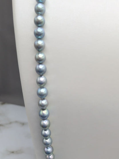 Akoya natural pearl black pearl long necklace 7.5-8mm light peacock tone 74.3cm length
