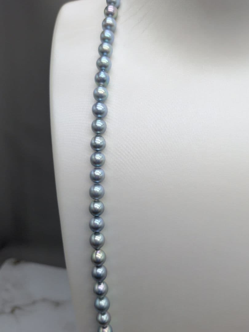 Akoya natural pearl black pearl long necklace 7.5-8mm light peacock tone 74.3cm length