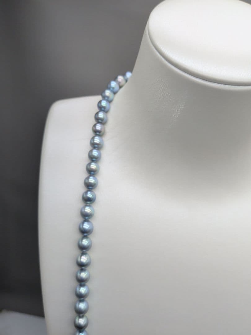 Akoya natural pearl black pearl long necklace 7.5-8mm light peacock tone 74.3cm length
