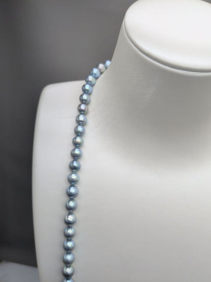 Akoya natural pearl black pearl long necklace 7.5-8mm light peacock tone 74.3cm length