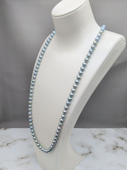 Akoya natural pearl black pearl long necklace 7.5-8mm light peacock tone 74.3cm length