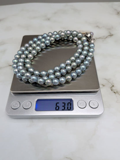 Akoya natural pearl black pearl long necklace 7.5-8mm light peacock tone 74.3cm length