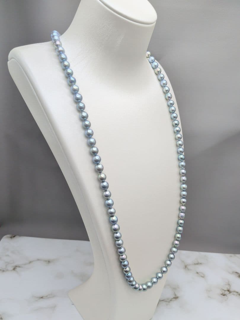 Akoya natural pearl black pearl long necklace 7.5-8mm light peacock tone 74.3cm length