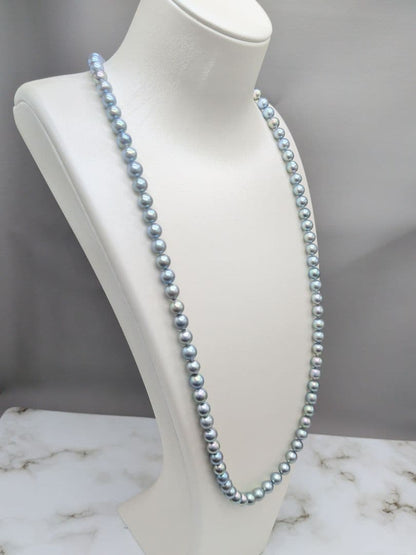 Akoya natural pearl black pearl long necklace 7.5-8mm light peacock tone 74.3cm length