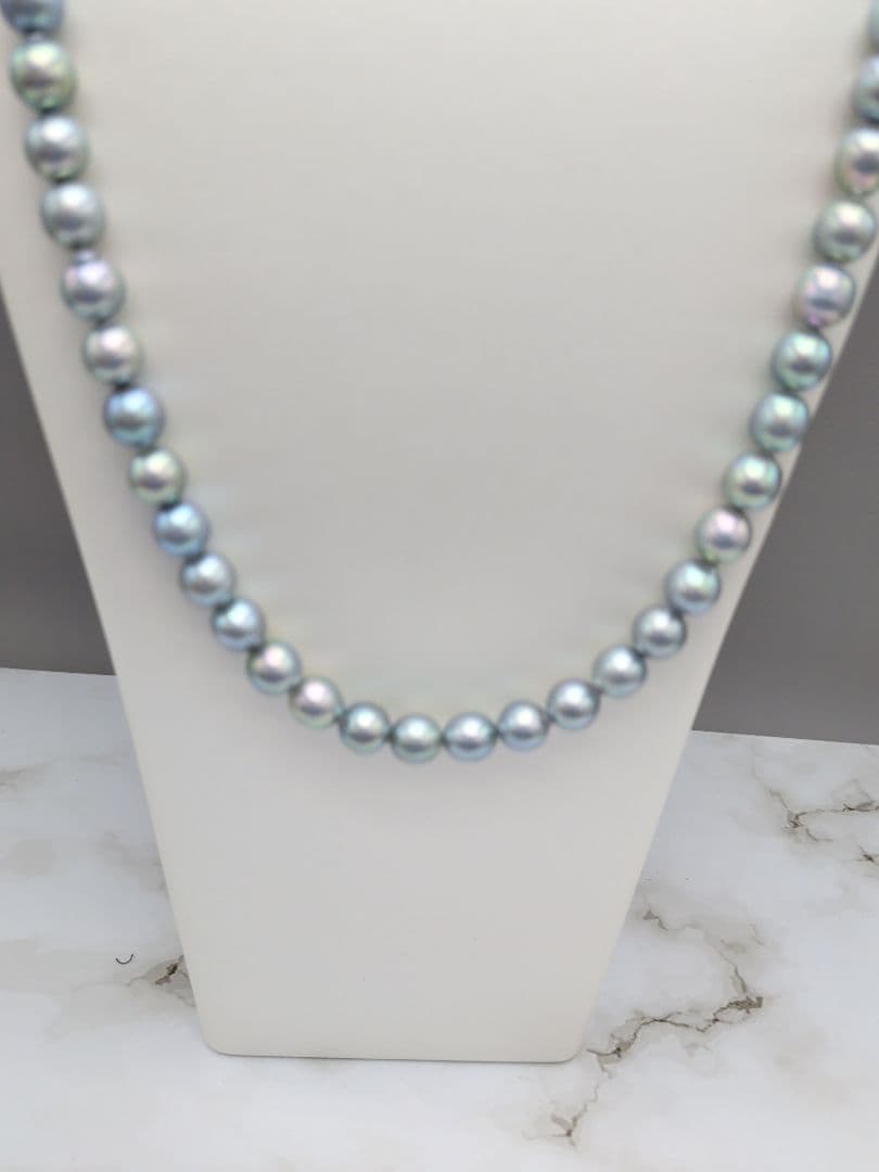 Akoya natural pearl black pearl long necklace 7.5-8mm light peacock tone 74.3cm length