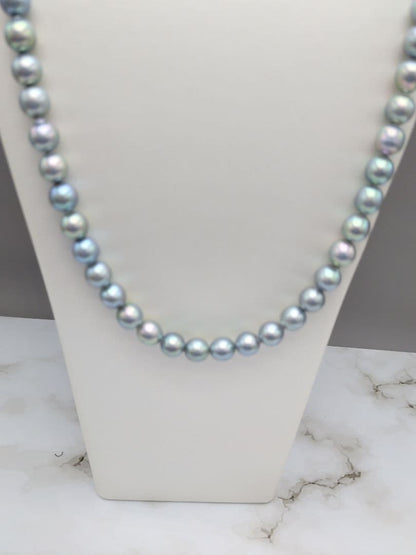 Akoya natural pearl black pearl long necklace 7.5-8mm light peacock tone 74.3cm length
