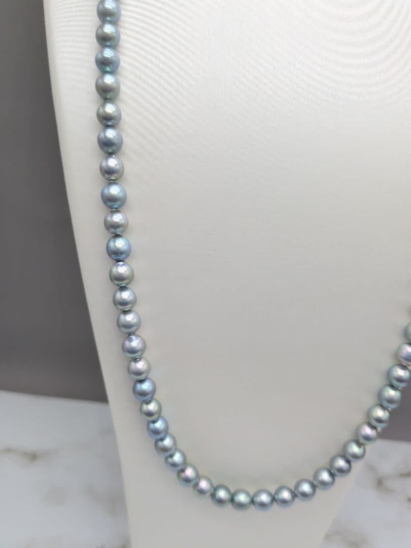 Akoya natural pearl black pearl long necklace 7.5-8mm light peacock tone 74.3cm length