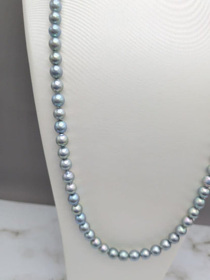 Akoya natural pearl black pearl long necklace 7.5-8mm light peacock tone 74.3cm length