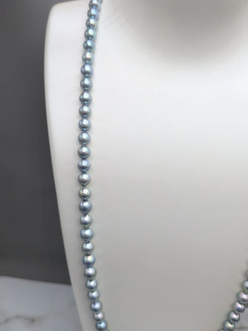 Akoya natural pearl black pearl long necklace 7.5-8mm light peacock tone 74.3cm length