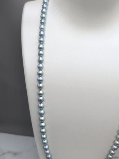 Akoya natural pearl black pearl long necklace 7.5-8mm light peacock tone 74.3cm length