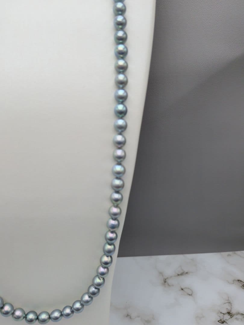 Akoya natural pearl black pearl long necklace 7.5-8mm light peacock tone 74.3cm length