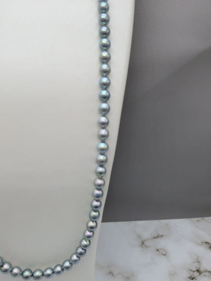 Akoya natural pearl black pearl long necklace 7.5-8mm light peacock tone 74.3cm length