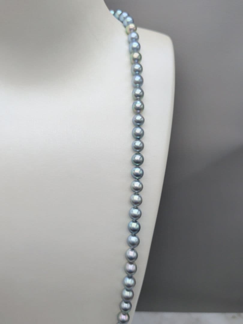 Akoya natural pearl black pearl long necklace 7.5-8mm light peacock tone 74.3cm length