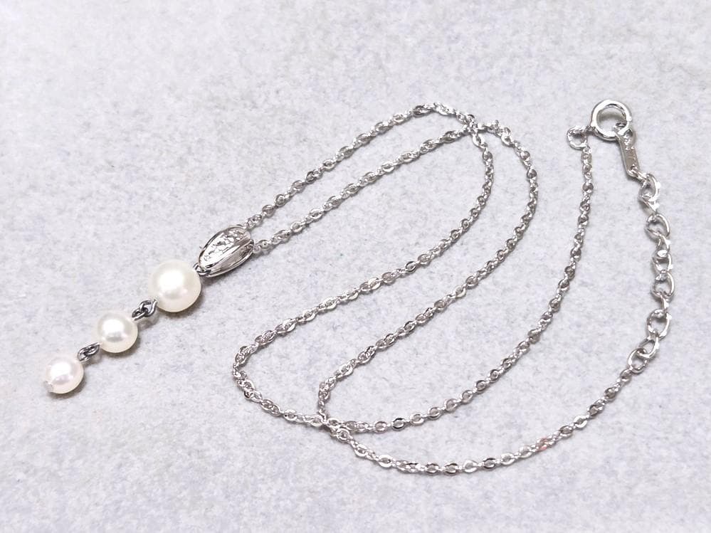 Tasaki Pearl three-row pearl silver necklace 43579 measuring about 42 centimeters