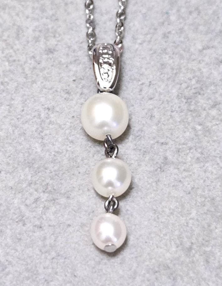 Tasaki Pearl three-row pearl silver necklace 43579 measuring about 42 centimeters