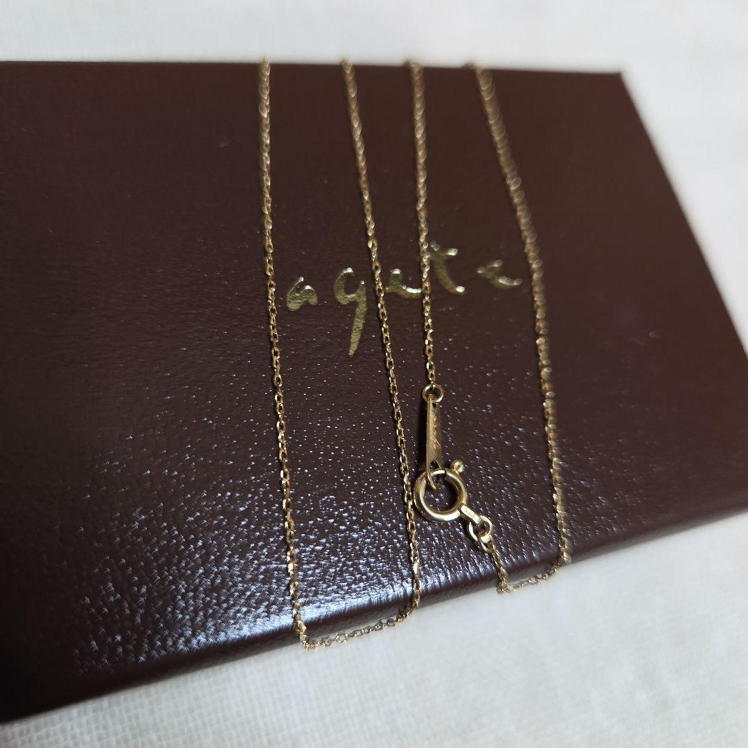agete K18YG yellow gold basic necklace chain 45cm length displayed on white background