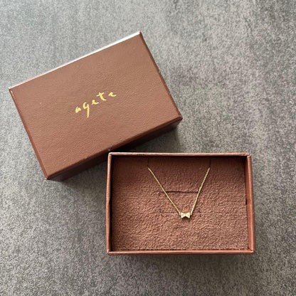 Agete K18 yellow gold ribbon necklace with pavé diamonds 0.03 carat on a 40 cm chain