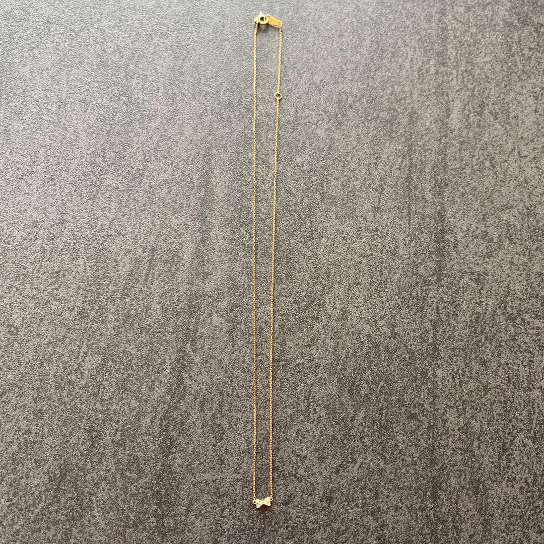 Agete K18 yellow gold ribbon necklace with pavé diamonds 0.03 carat on a 40 cm chain